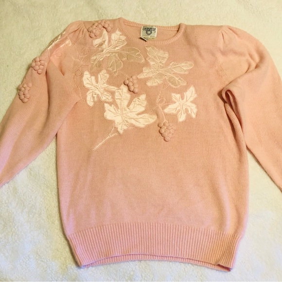 Beautiful 1960s Cervelle Leaves Grapes Motif Knit Sweater - Picture 1 of 10